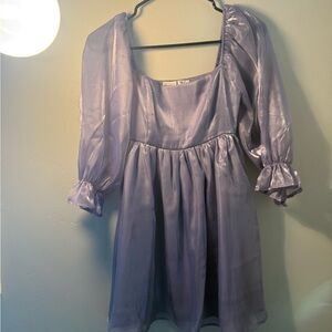 Charming Lilac Kids Dress with Puffed Sleeves